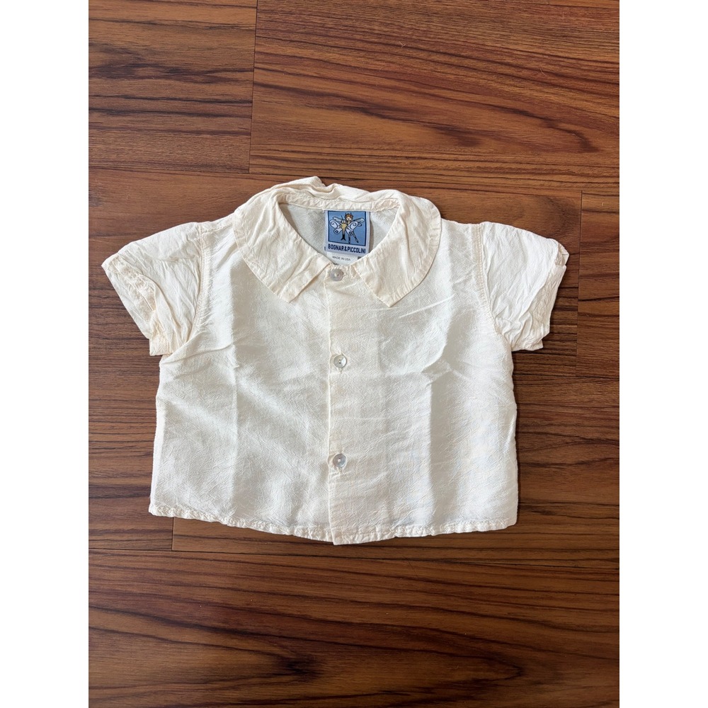 Vintage baby boy cream raw silk button up shirt sz 12 m Bognar & Piccolini